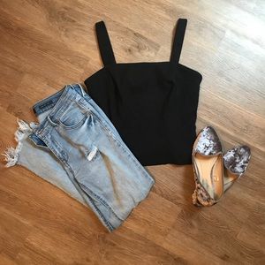 Black Straight Neck Crop Top